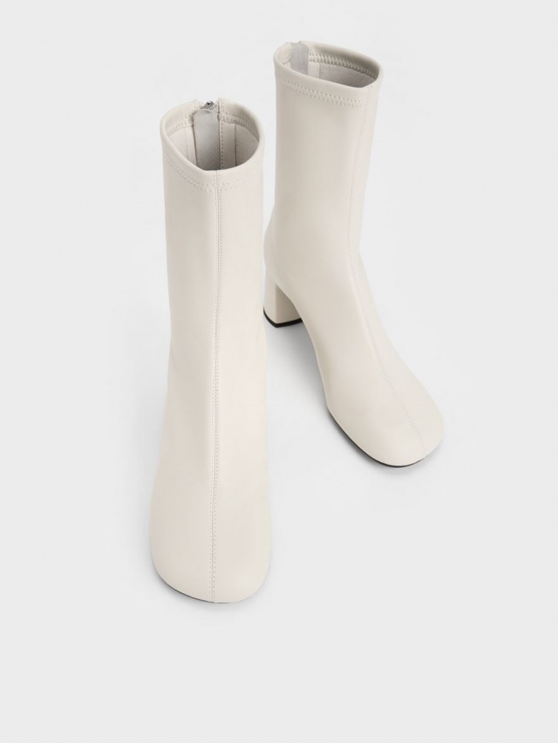 Botine Charles & Keith Round-Bombeu Zip-Up Albi | 601SHOMPY