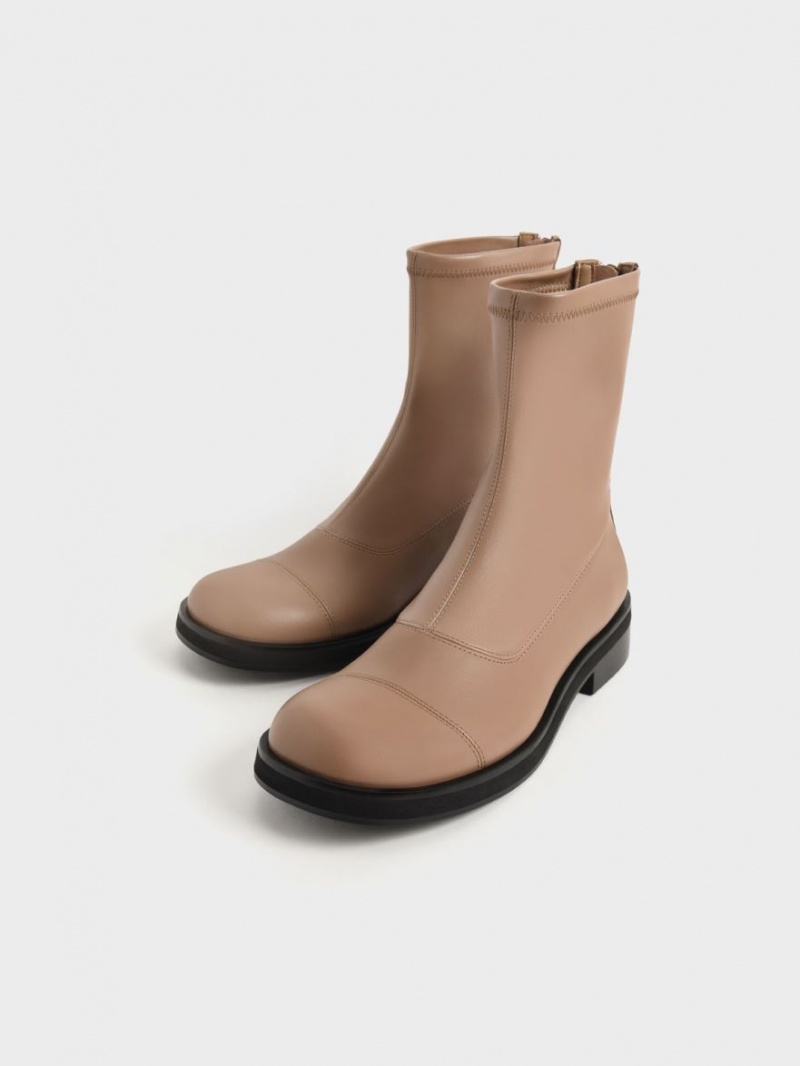 Botine Charles & Keith Round Bombeu Zip-Up Maro | 201XZJHYD