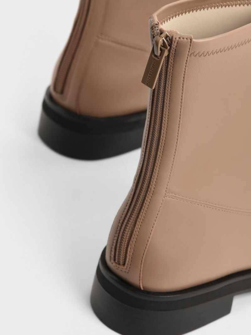 Botine Charles & Keith Round Bombeu Zip-Up Maro | 201XZJHYD