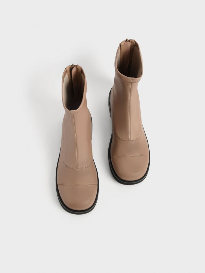 Botine Charles & Keith Round Bombeu Zip-Up Maro | 201XZJHYD