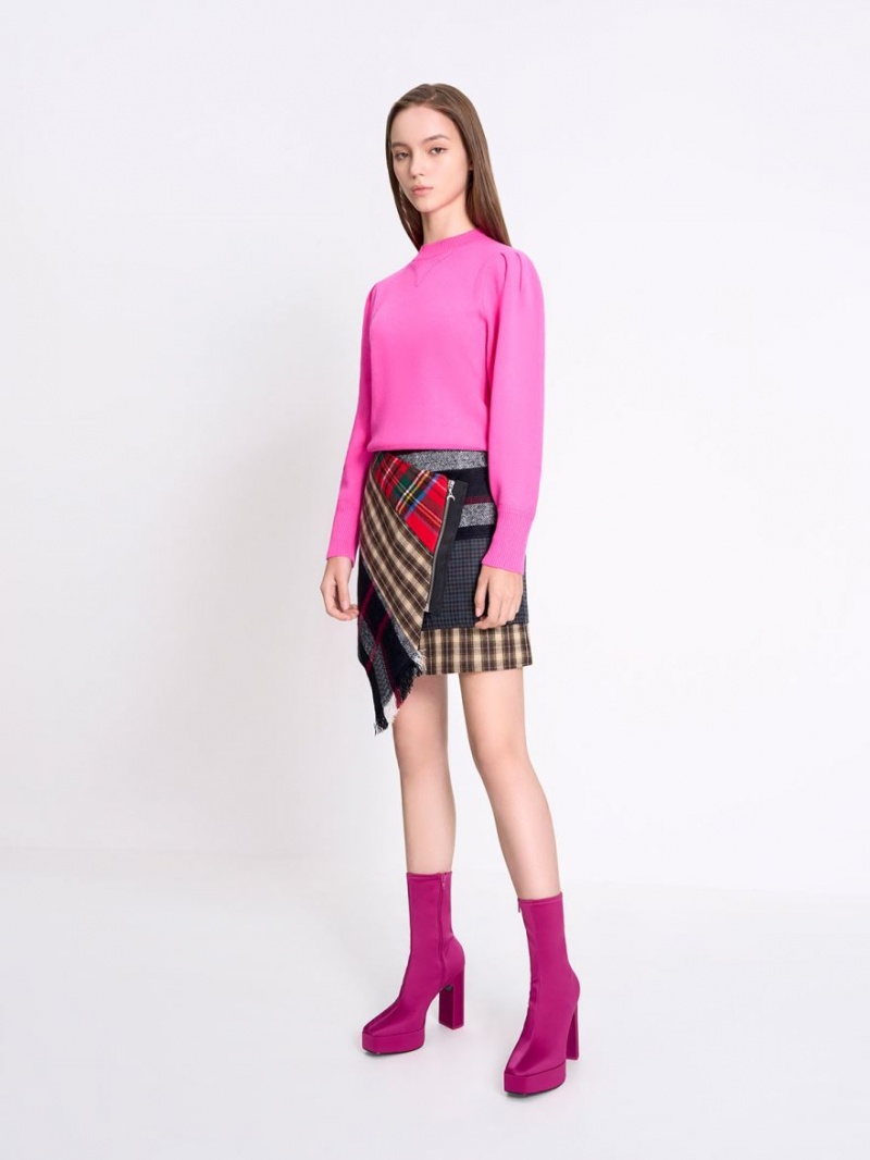Botine Charles & Keith Satin Platforma Block Heel Fucsie | 485ZYAKNB