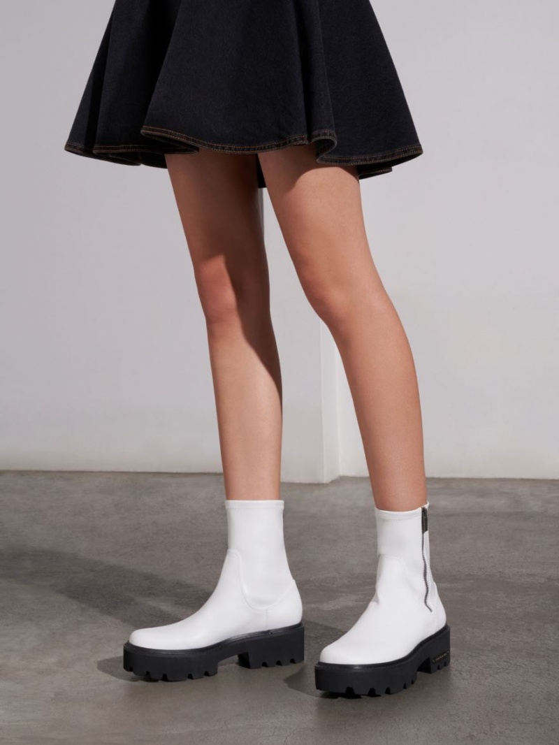 Botine Charles & Keith Side-Zip Albi | 638MWEUYQ