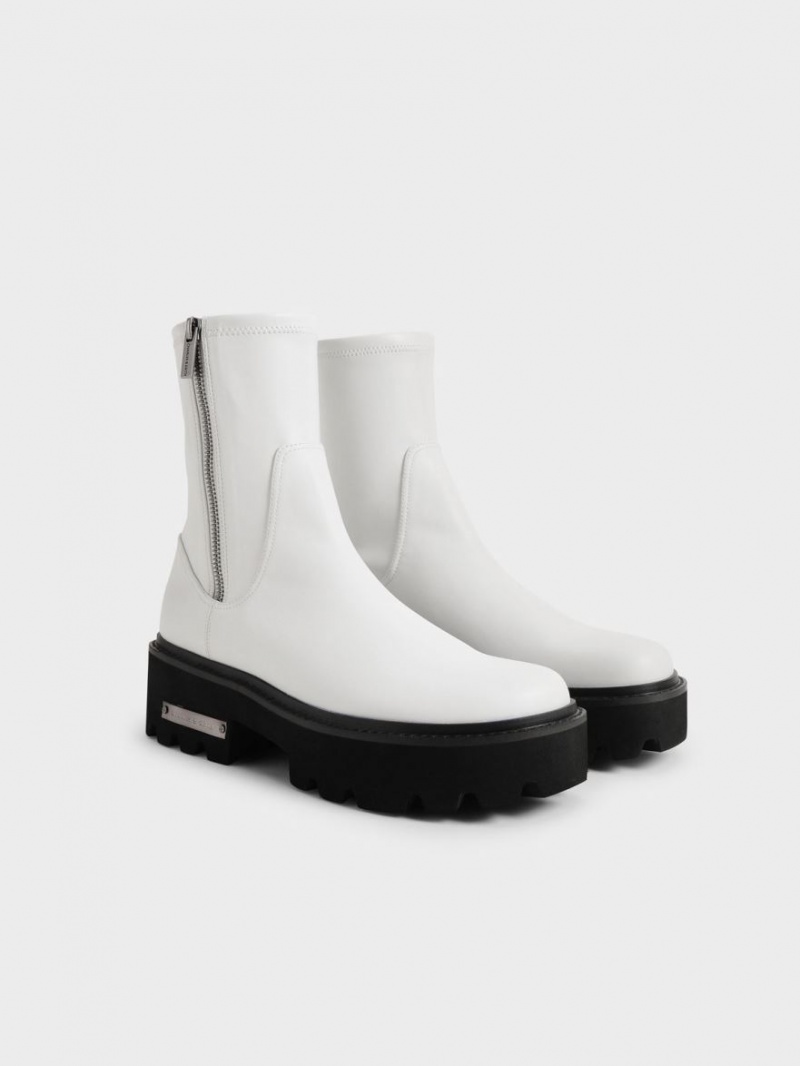 Botine Charles & Keith Side-Zip Albi | 638MWEUYQ