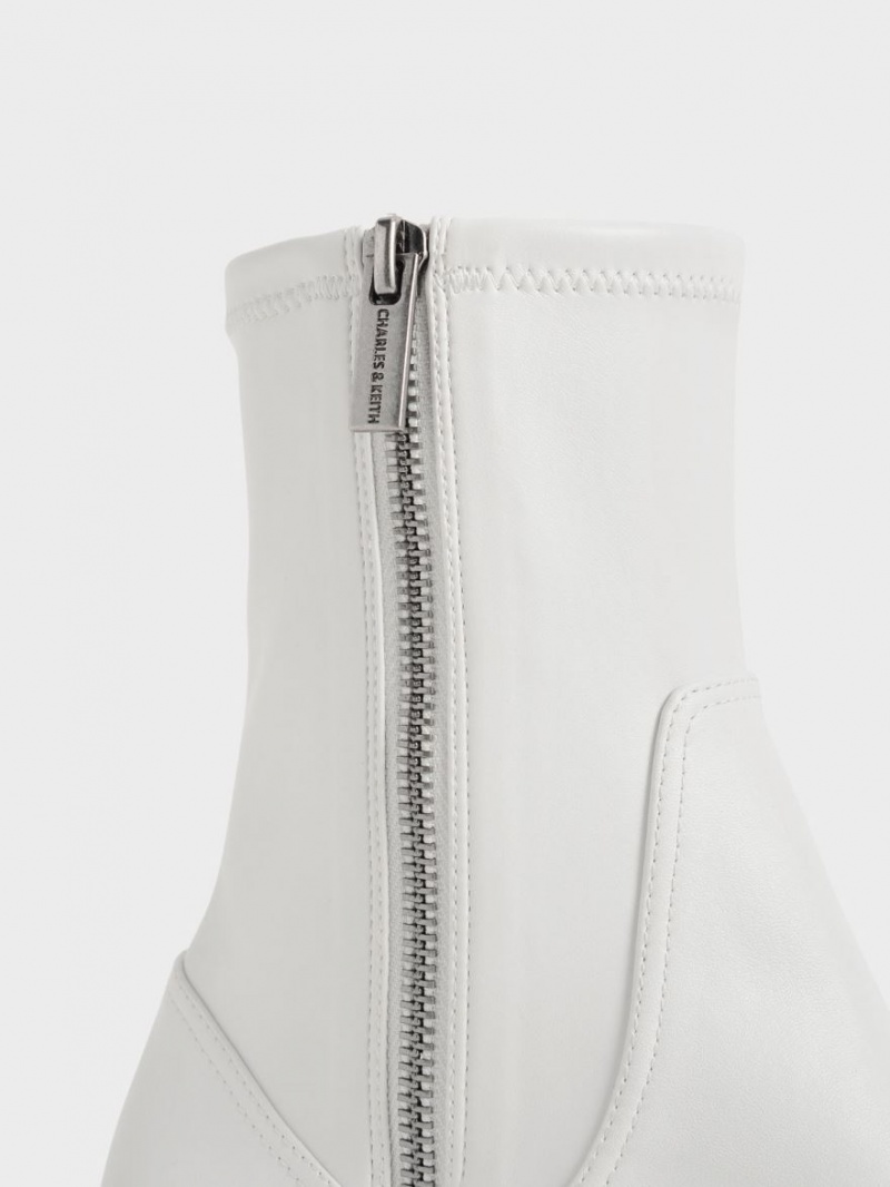 Botine Charles & Keith Side-Zip Albi | 638MWEUYQ