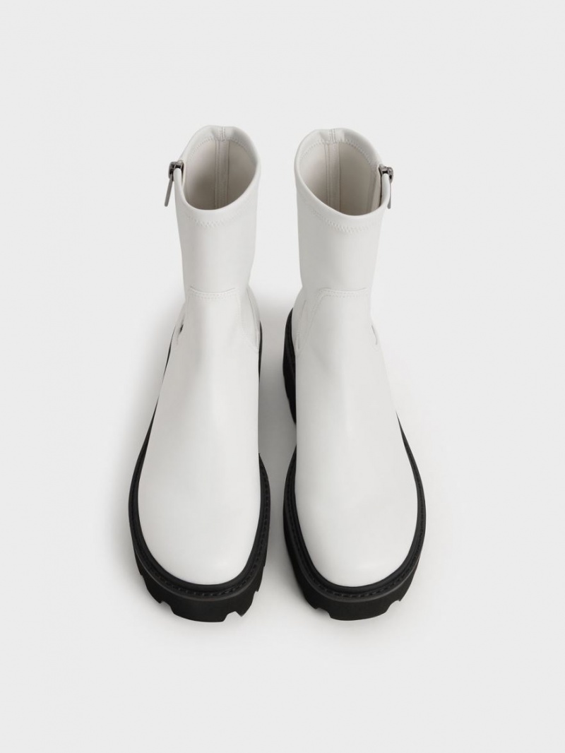Botine Charles & Keith Side-Zip Albi | 638MWEUYQ