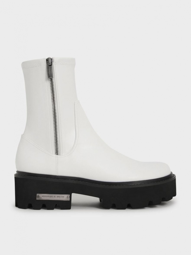 Botine Charles & Keith Side-Zip Albi | 638MWEUYQ