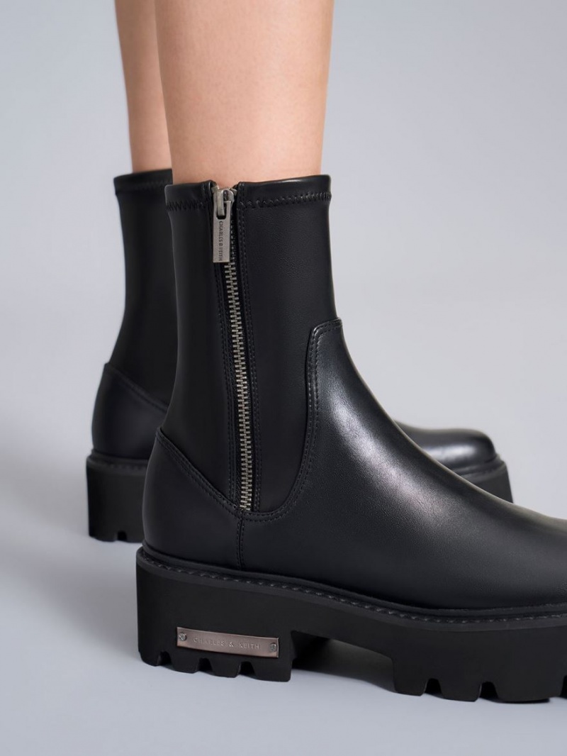 Botine Charles & Keith Side-Zip Negrii | 316EOPTUS