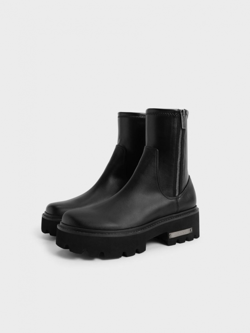 Botine Charles & Keith Side-Zip Negrii | 316EOPTUS