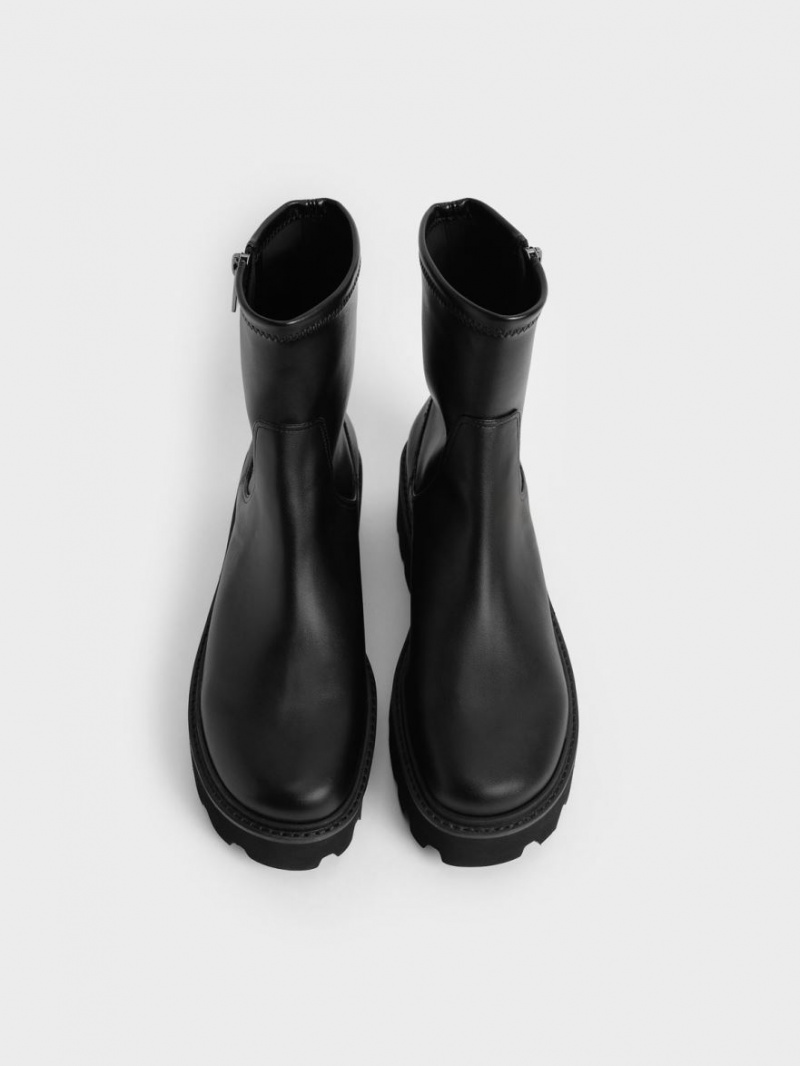 Botine Charles & Keith Side-Zip Negrii | 316EOPTUS