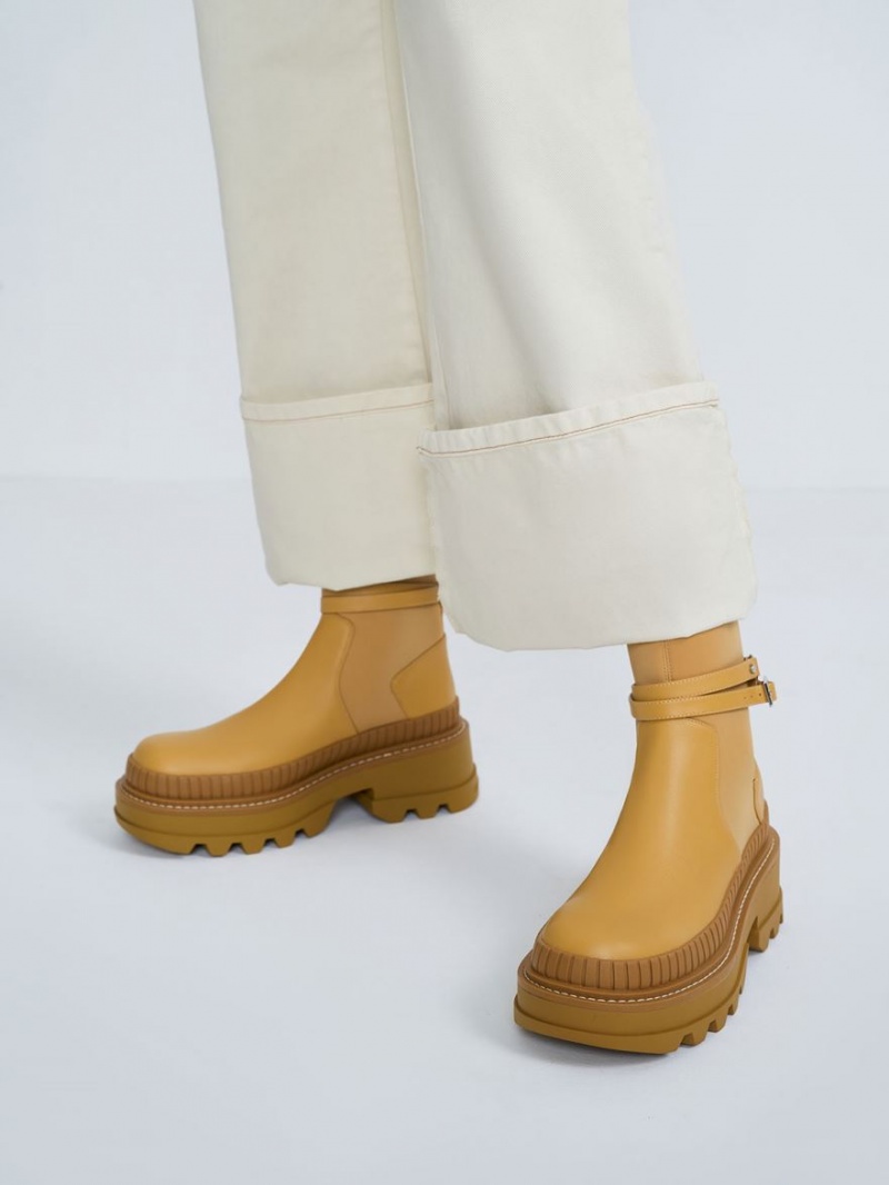 Botine Charles & Keith Slip-On Platforma Muștar | 123ZWBTOD