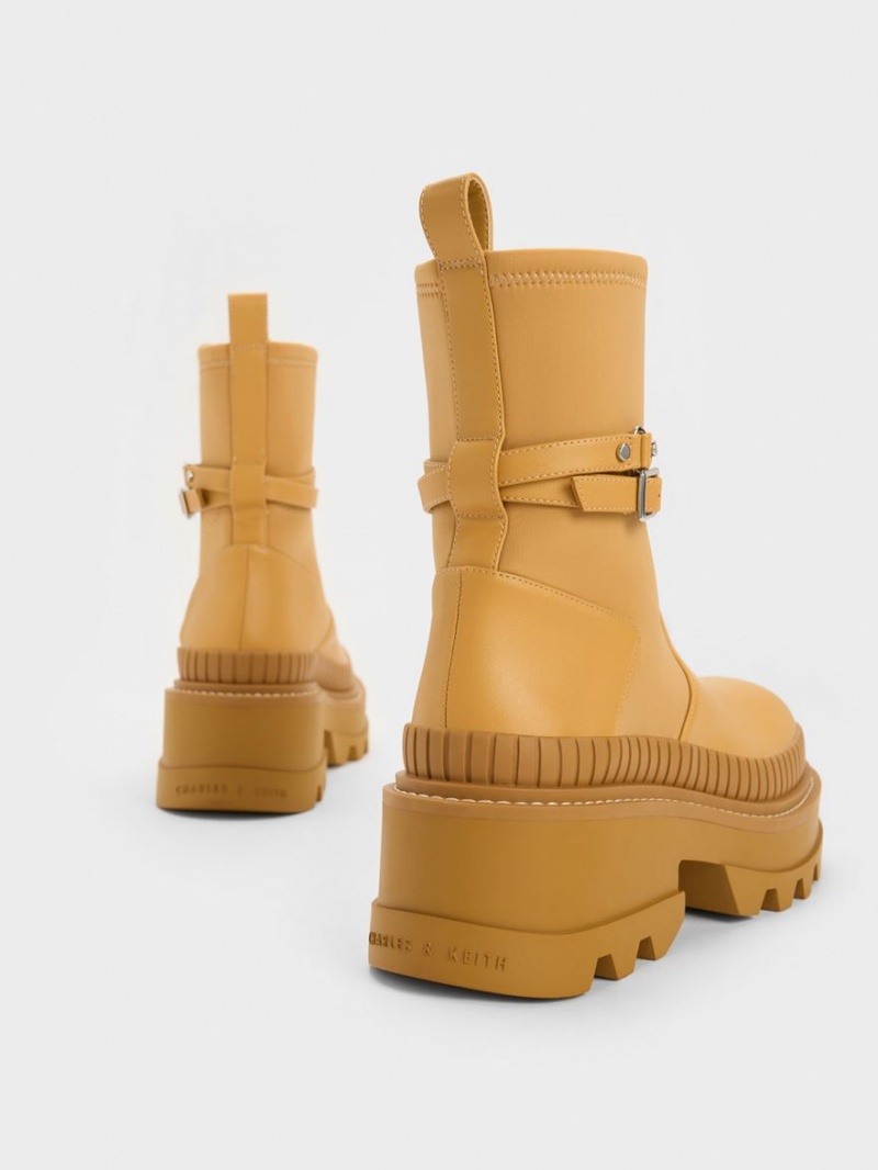 Botine Charles & Keith Slip-On Platforma Muștar | 123ZWBTOD