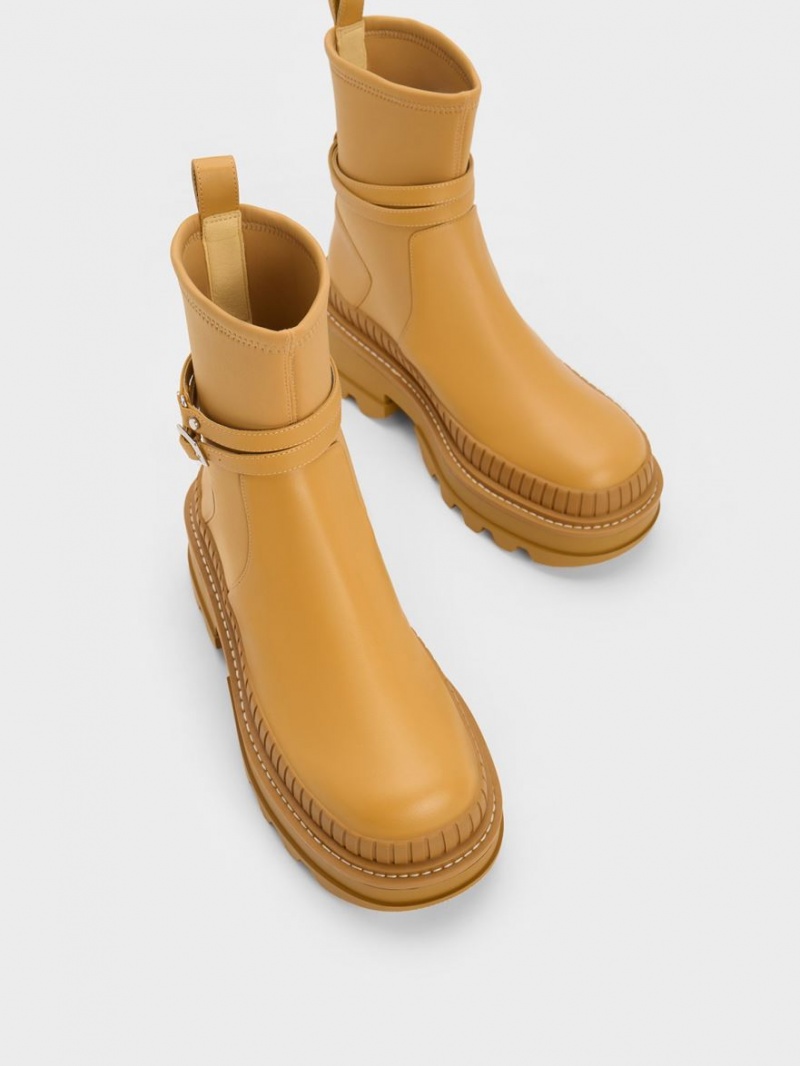 Botine Charles & Keith Slip-On Platforma Muștar | 123ZWBTOD