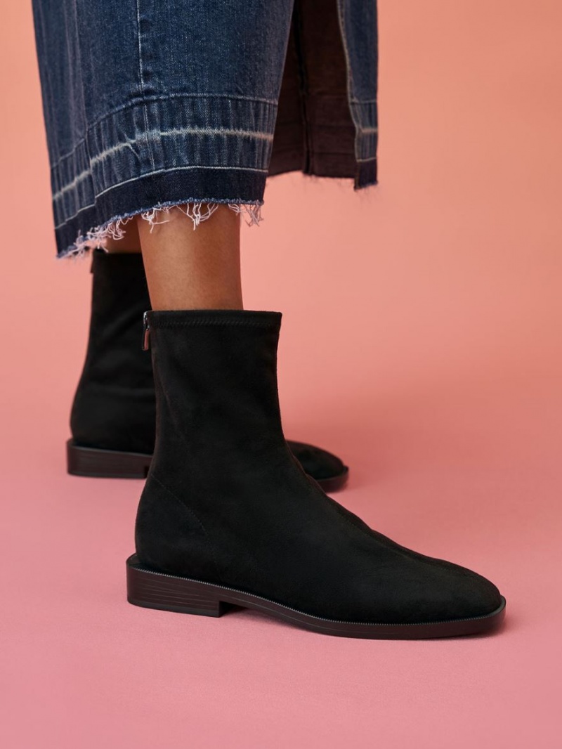 Botine Charles & Keith Square Bombeu Zip-Up Negrii | 915PUSBFO