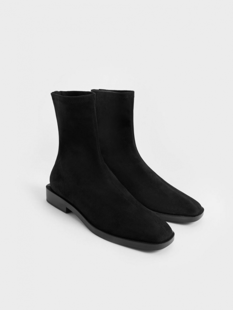 Botine Charles & Keith Square Bombeu Zip-Up Negrii | 915PUSBFO