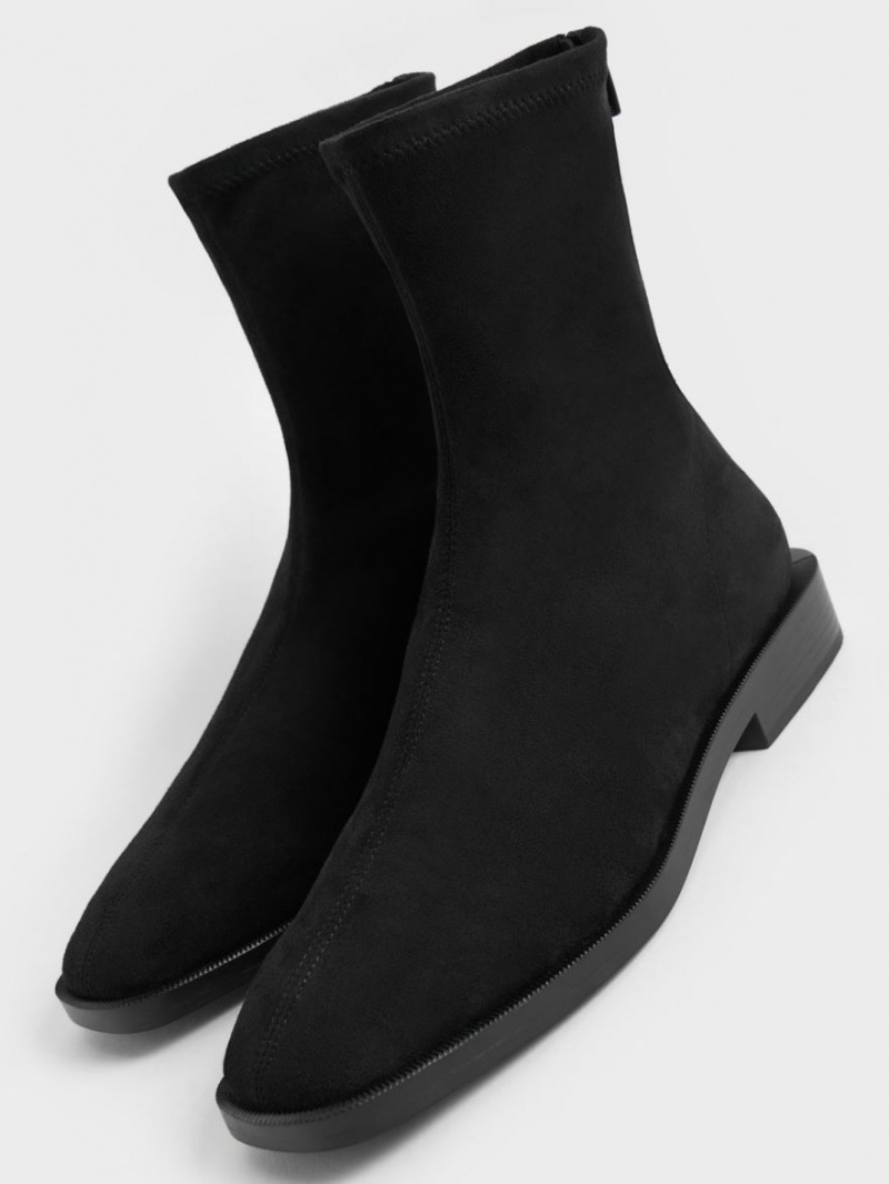 Botine Charles & Keith Square Bombeu Zip-Up Negrii | 915PUSBFO