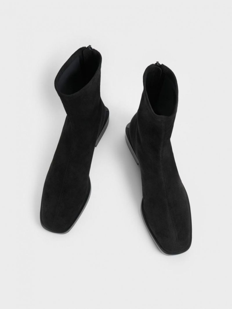 Botine Charles & Keith Square Bombeu Zip-Up Negrii | 915PUSBFO