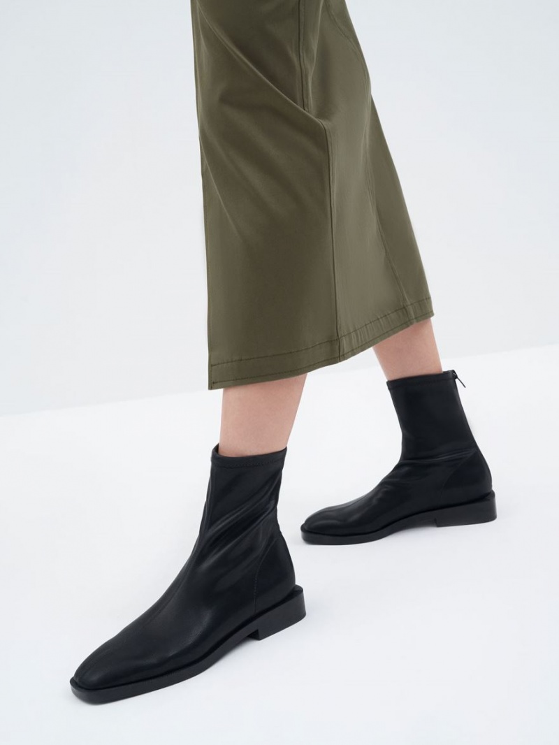 Botine Charles & Keith Square Bombeu Zip-Up Negrii | 458ERKXUG