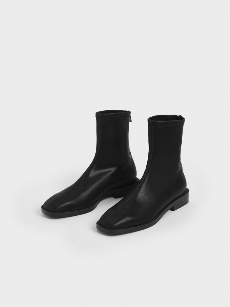 Botine Charles & Keith Square Bombeu Zip-Up Negrii | 458ERKXUG