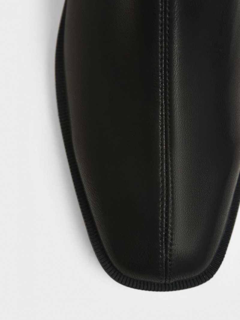 Botine Charles & Keith Square Bombeu Zip-Up Negrii | 458ERKXUG