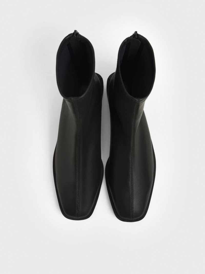 Botine Charles & Keith Square Bombeu Zip-Up Negrii | 458ERKXUG
