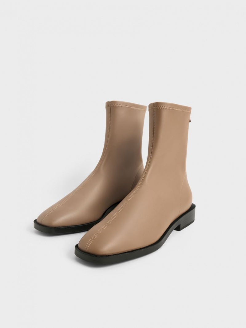 Botine Charles & Keith Square Bombeu Zip-Up Maro | 809ETMUVF