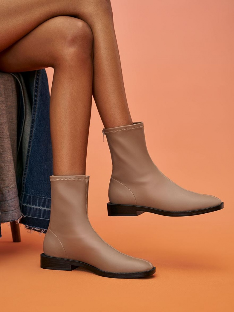 Botine Charles & Keith Square Bombeu Zip-Up Maro | 809ETMUVF