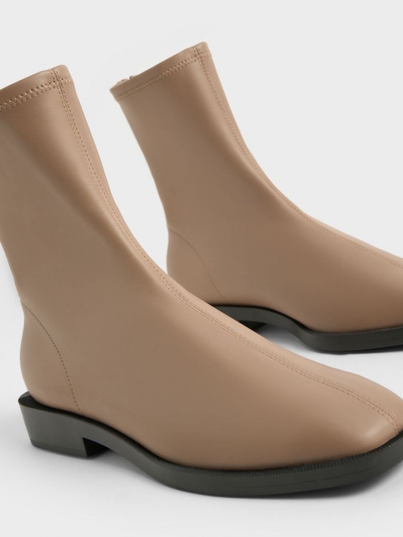 Botine Charles & Keith Square Bombeu Zip-Up Maro | 809ETMUVF