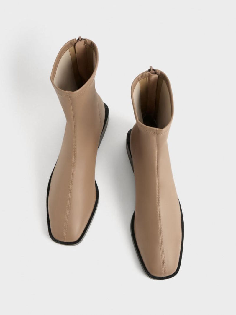 Botine Charles & Keith Square Bombeu Zip-Up Maro | 809ETMUVF