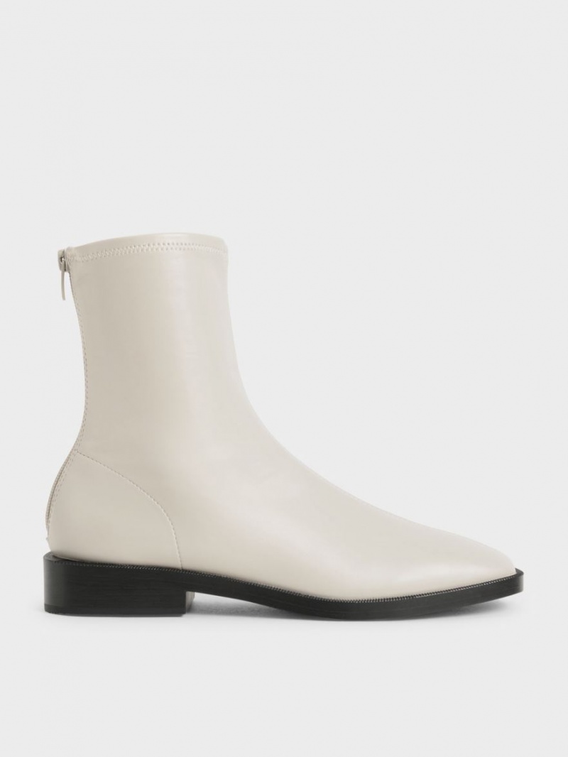 Botine Charles & Keith Square Bombeu Zip-Up Albi | 190EDTAUW