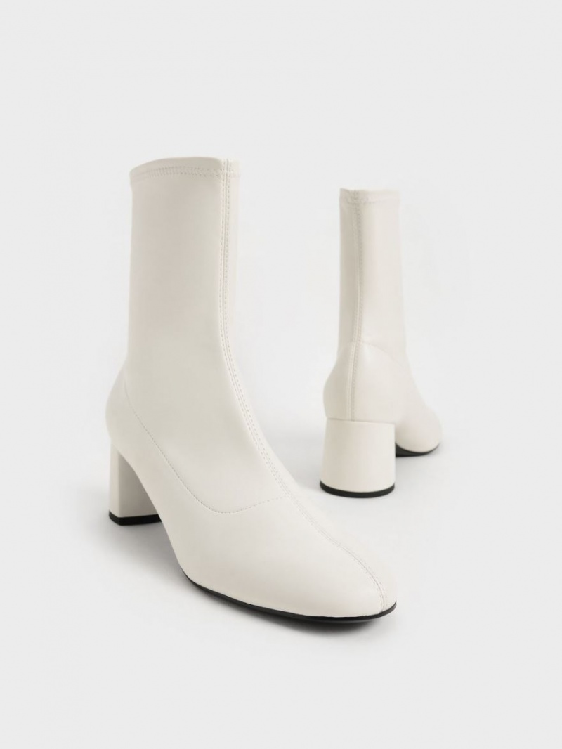 Botine Charles & Keith Stitch-Trim Albi | 253DQIPOS