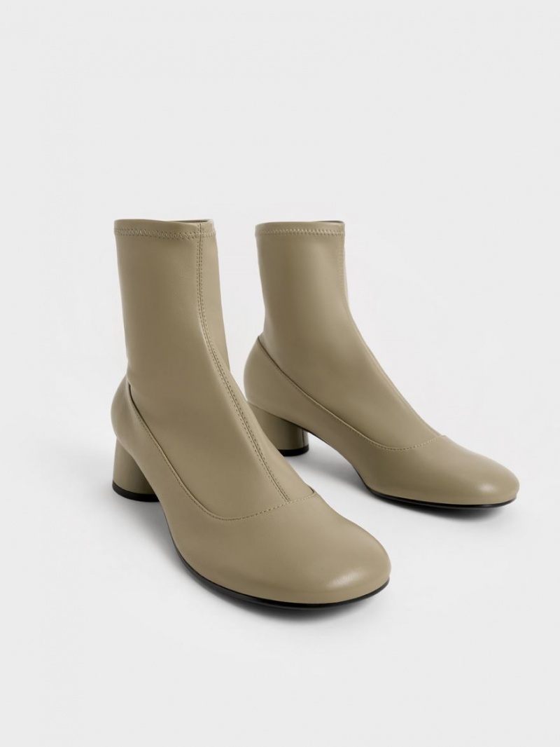 Botine Charles & Keith Stitch-Trim Cylindrical Heel Masline Verzi | 418NGELQA