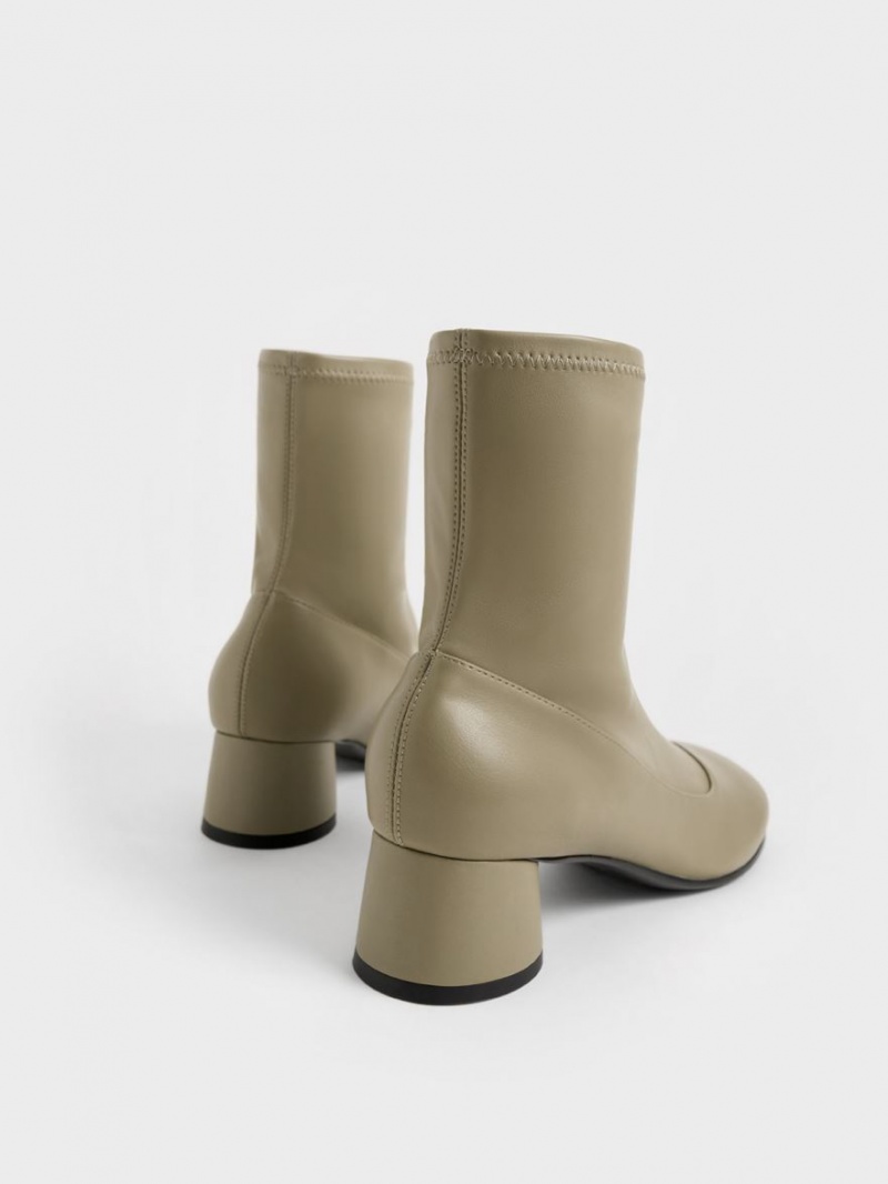 Botine Charles & Keith Stitch-Trim Cylindrical Heel Masline Verzi | 418NGELQA