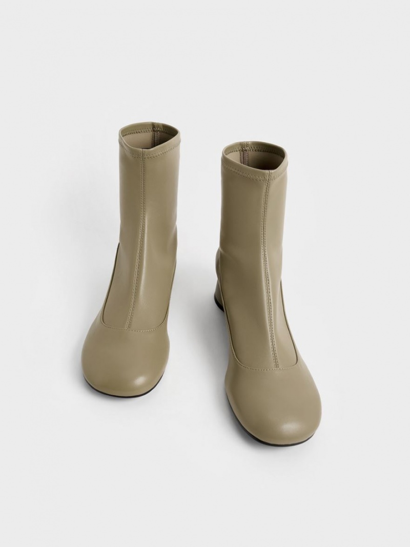 Botine Charles & Keith Stitch-Trim Cylindrical Heel Masline Verzi | 418NGELQA