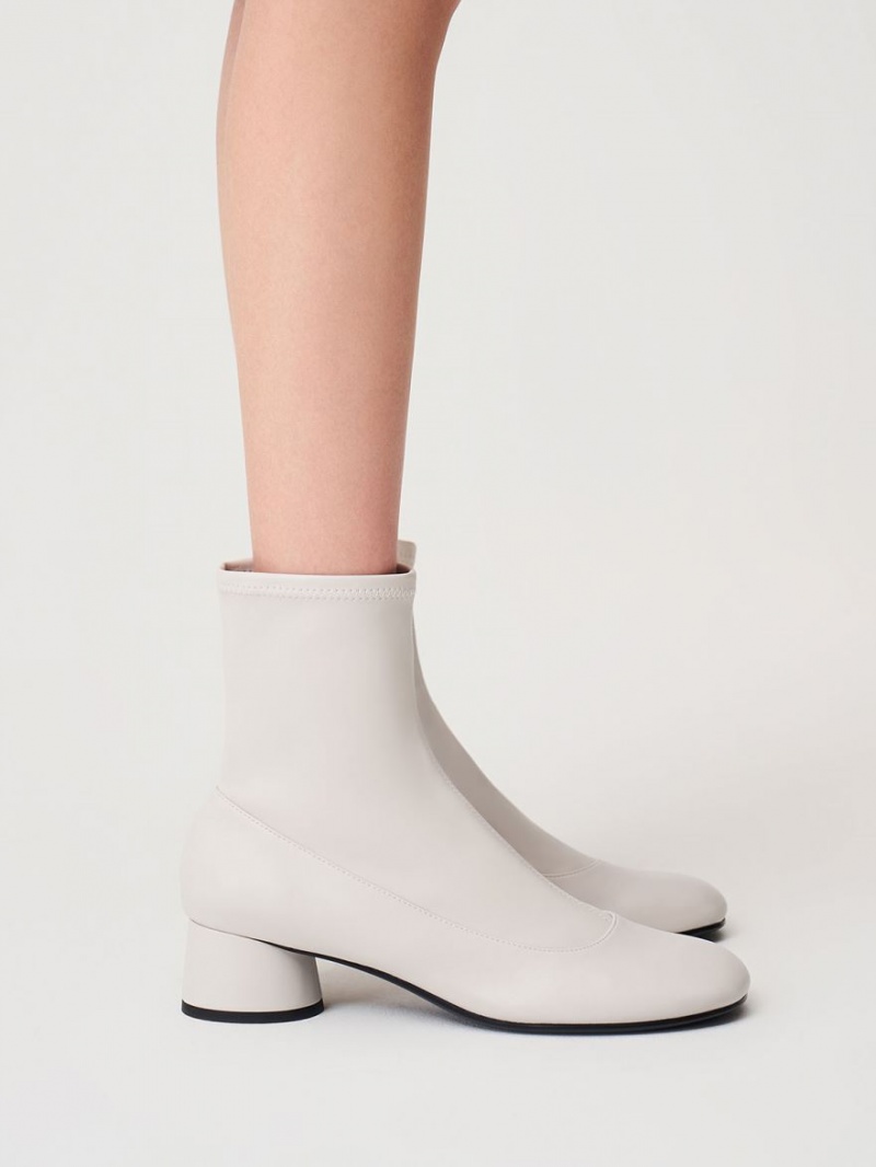 Botine Charles & Keith Stitch-Trim Cylindrical Heel Albi | 923LNBPJF