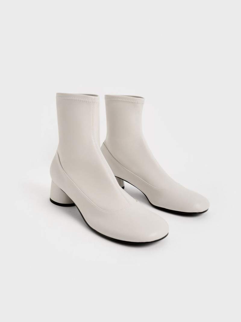 Botine Charles & Keith Stitch-Trim Cylindrical Heel Albi | 923LNBPJF