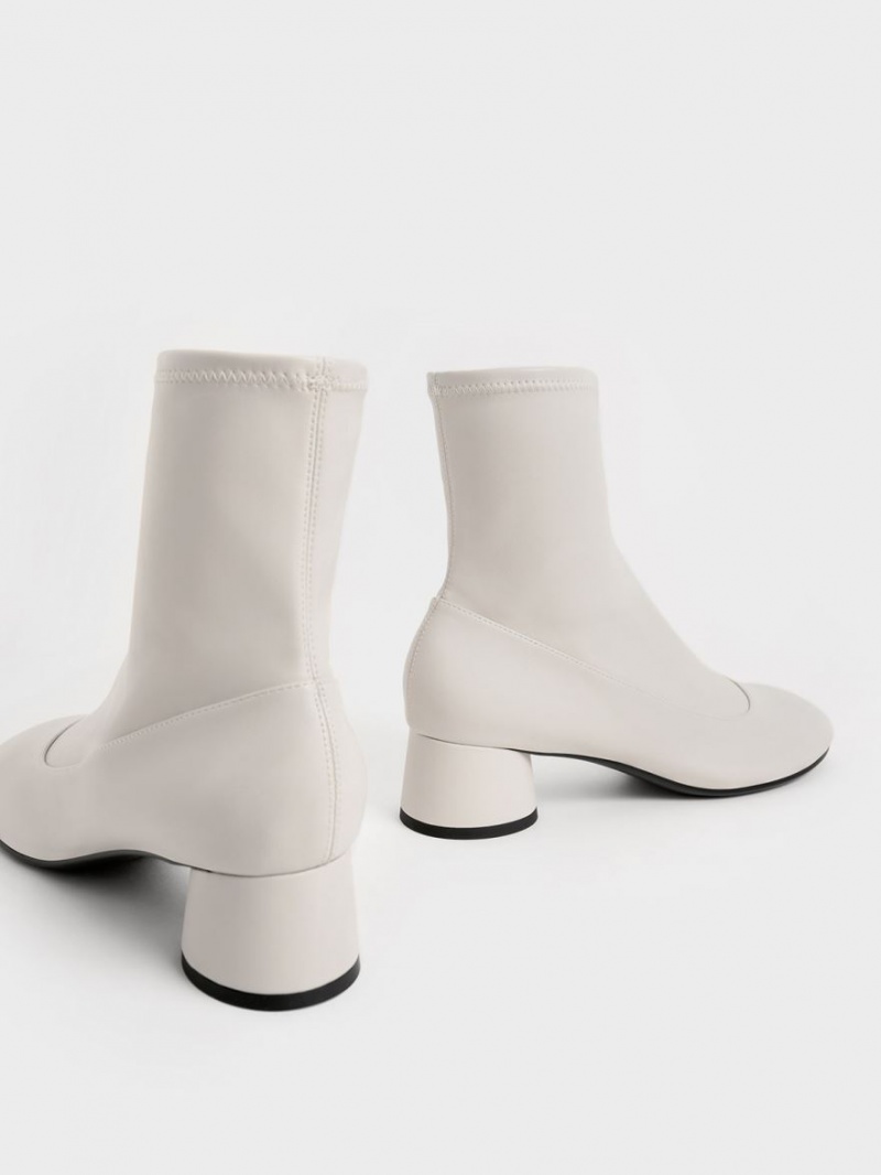 Botine Charles & Keith Stitch-Trim Cylindrical Heel Albi | 923LNBPJF