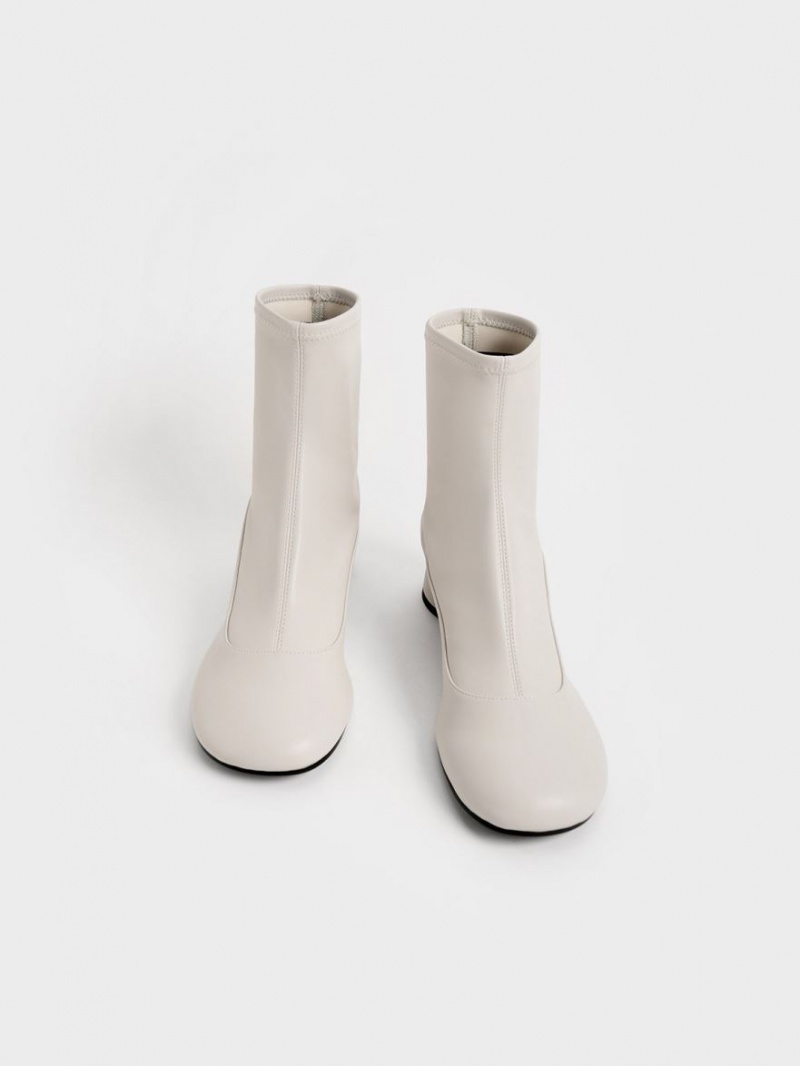 Botine Charles & Keith Stitch-Trim Cylindrical Heel Albi | 923LNBPJF