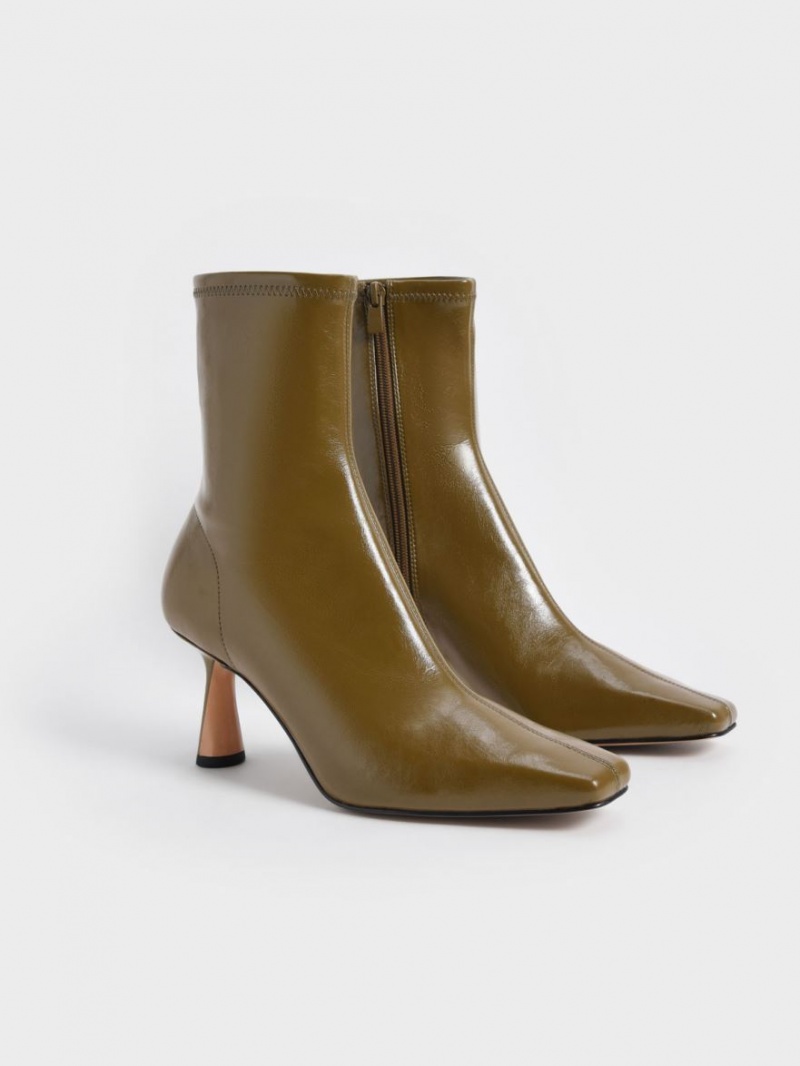 Botine Charles & Keith Tapered Square-Bombeu Masline Verzi | 715NEYJDT