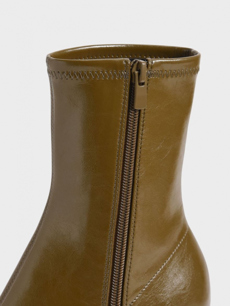 Botine Charles & Keith Tapered Square-Bombeu Masline Verzi | 715NEYJDT