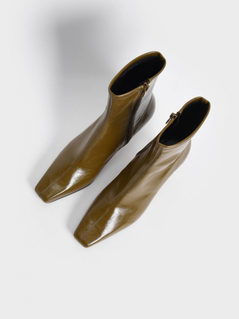 Botine Charles & Keith Tapered Square-Bombeu Masline Verzi | 715NEYJDT