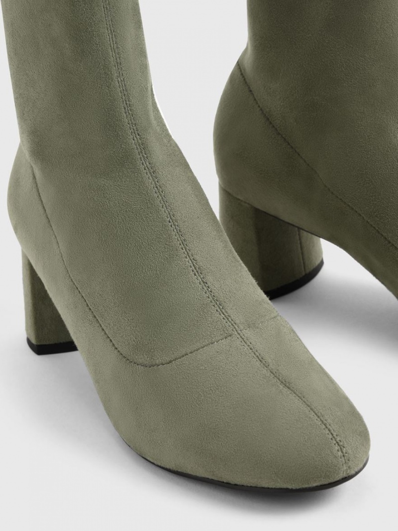 Botine Charles & Keith Textured Stitch-Trim Masline Verzi | 624ATBSZP