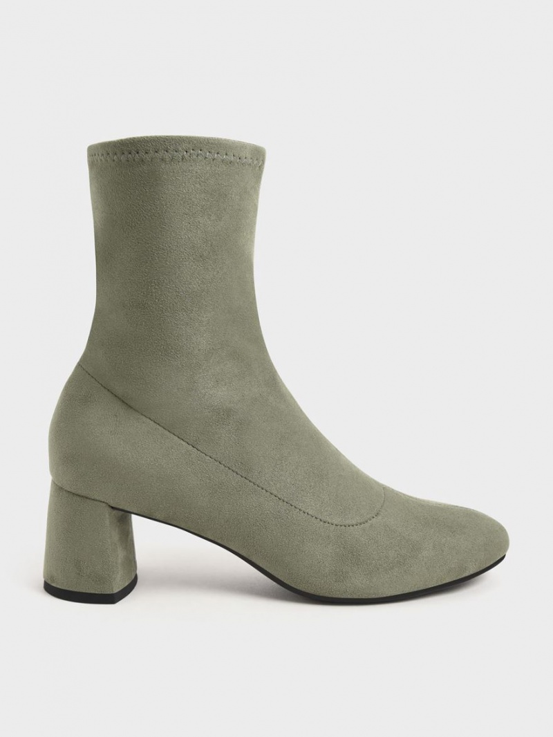 Botine Charles & Keith Textured Stitch-Trim Masline Verzi | 624ATBSZP