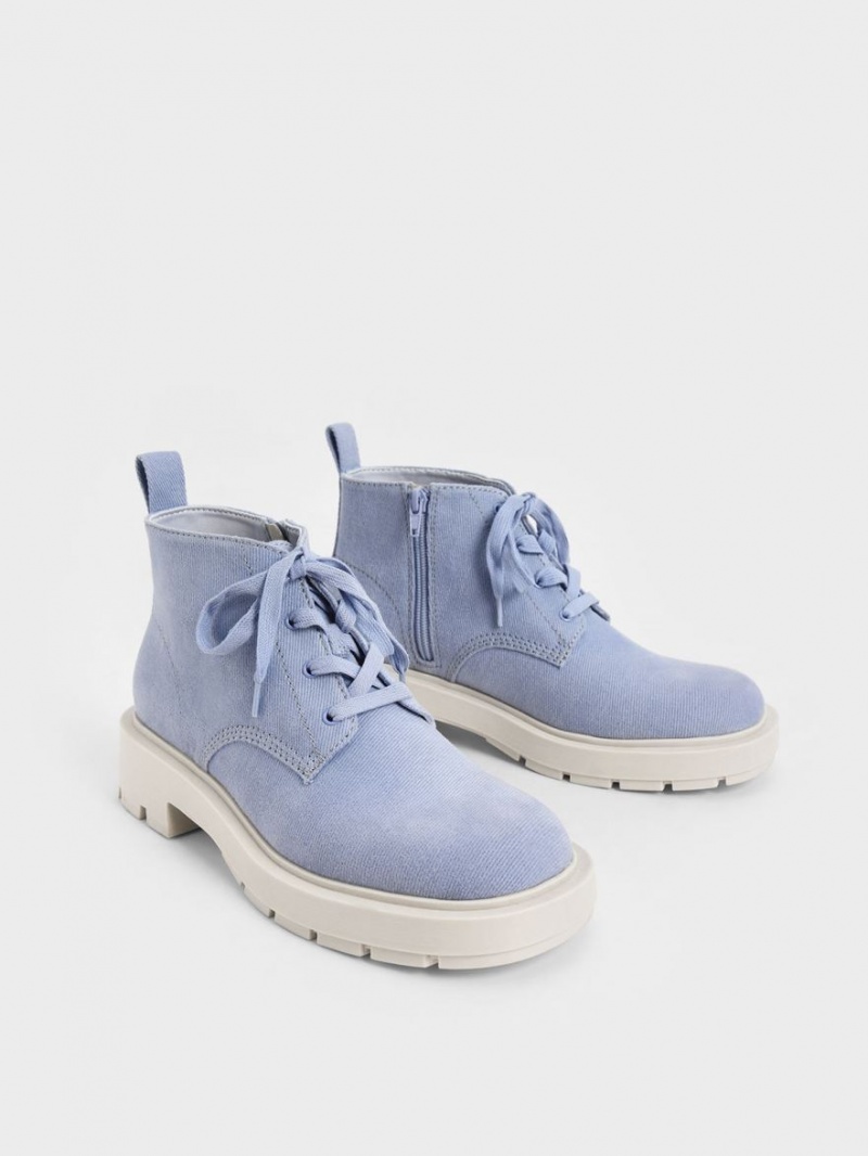 Botine Charles & Keith Twill Dantela-Up Albastri Deschis | 592BLQIFW