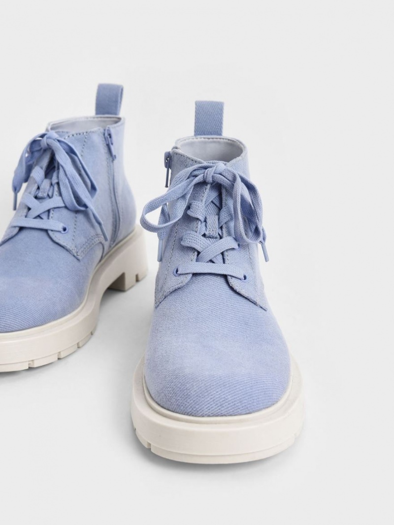Botine Charles & Keith Twill Dantela-Up Albastri Deschis | 592BLQIFW