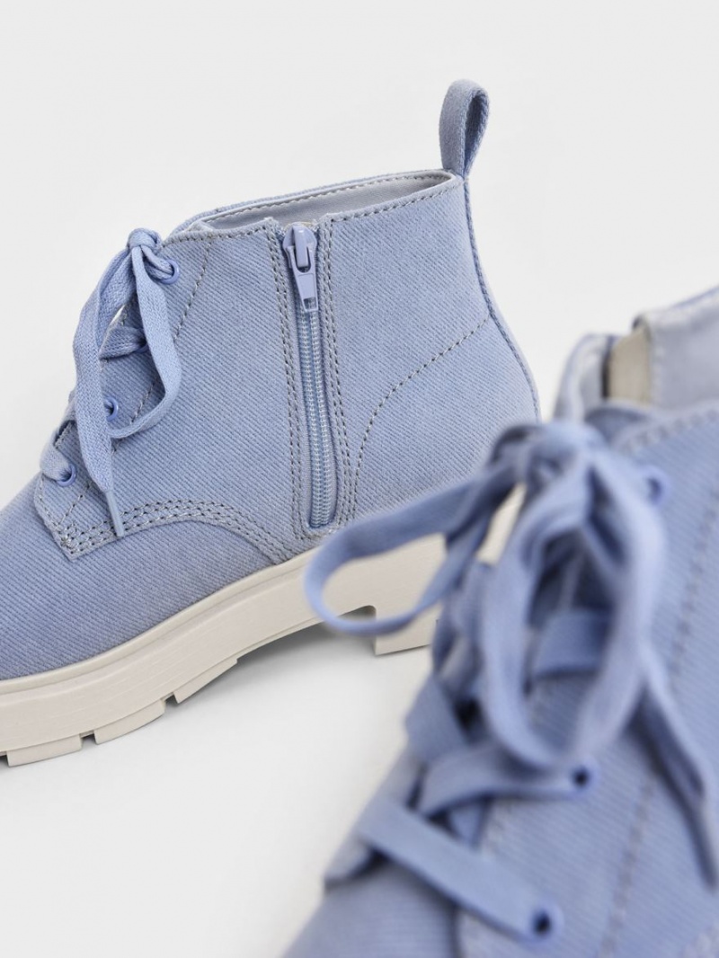 Botine Charles & Keith Twill Dantela-Up Albastri Deschis | 592BLQIFW