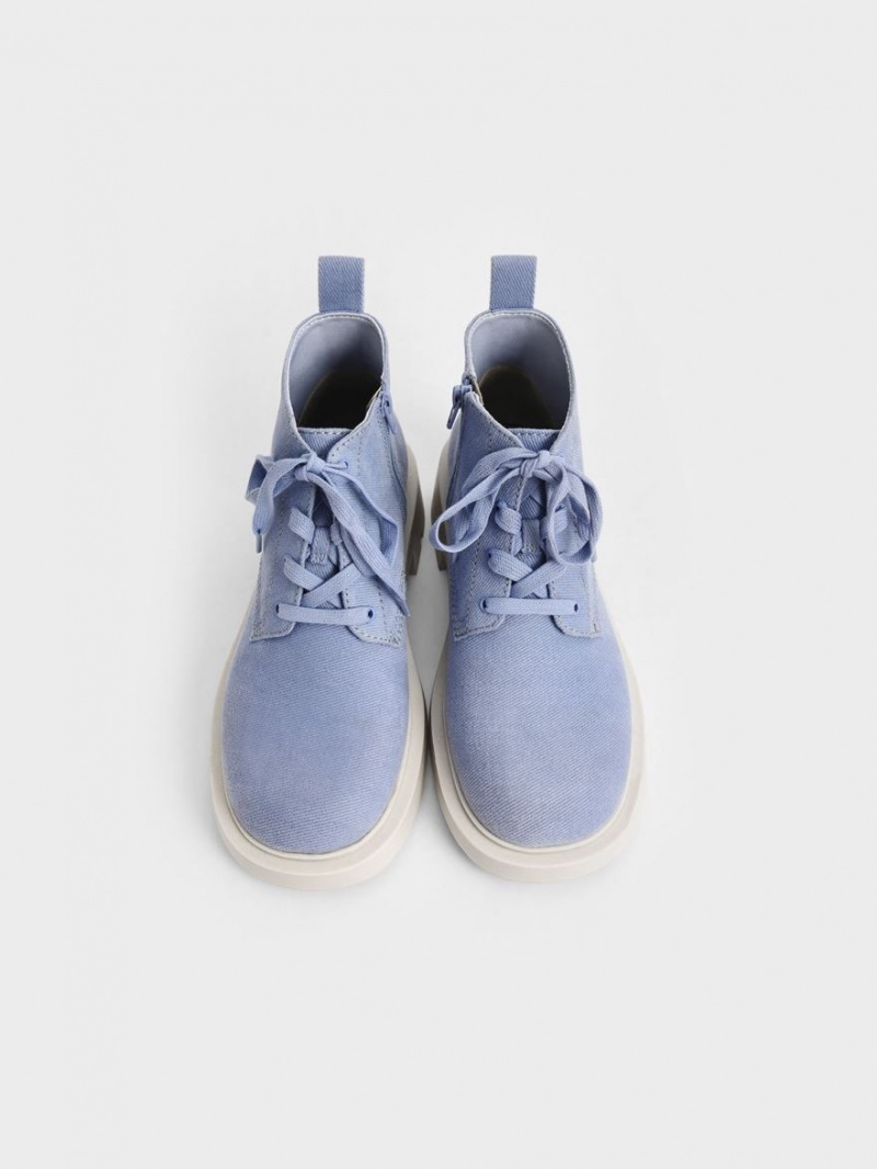 Botine Charles & Keith Twill Dantela-Up Albastri Deschis | 592BLQIFW