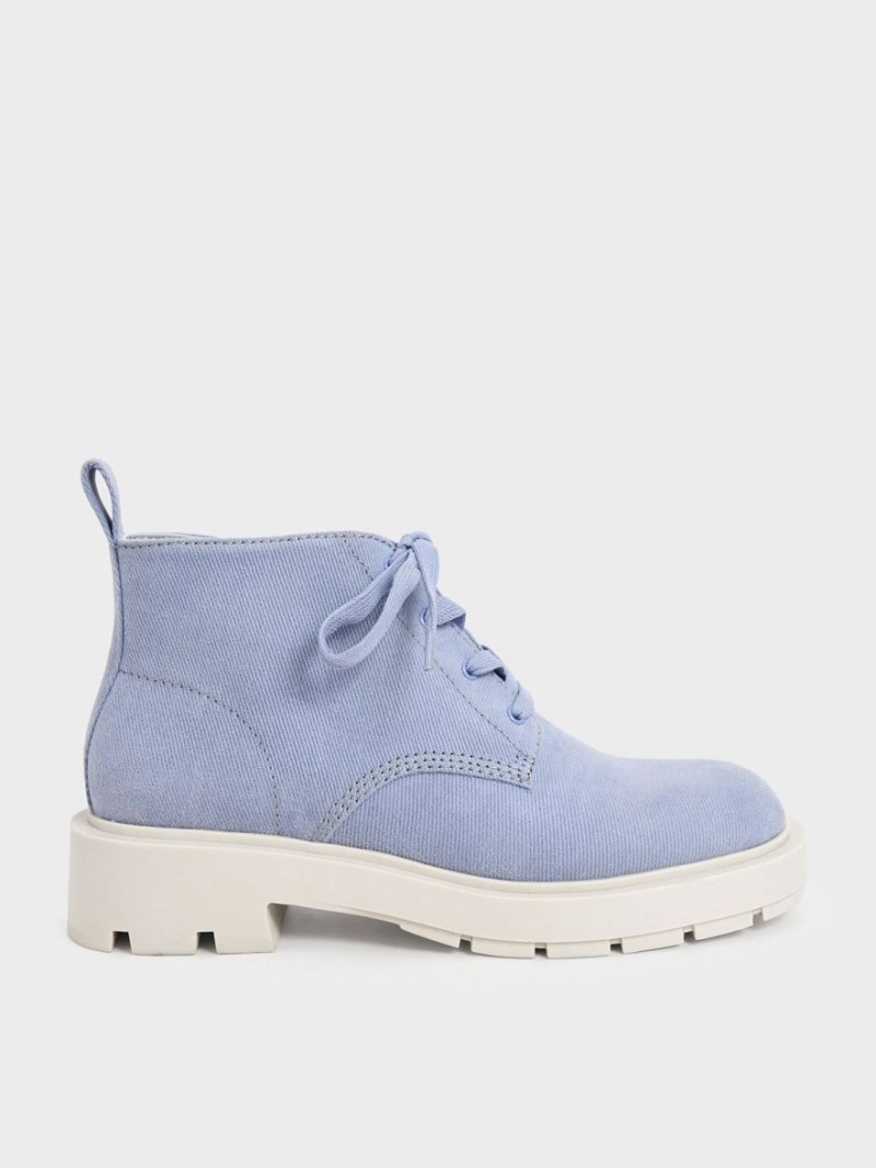 Botine Charles & Keith Twill Dantela-Up Albastri Deschis | 592BLQIFW