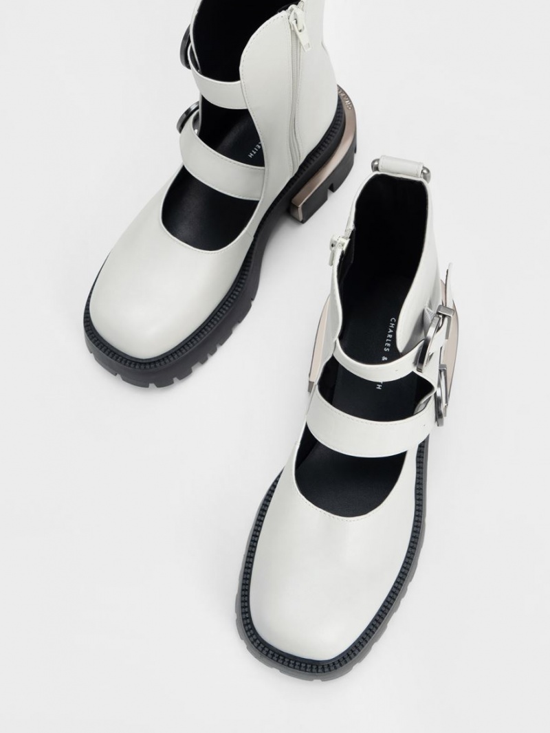 Cizme Groase Charles & Keith Selma Buckled Albi | 498IFWGEX