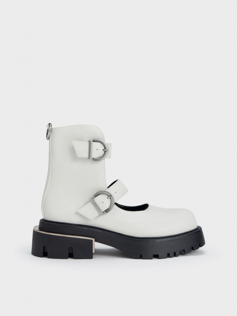 Cizme Groase Charles & Keith Selma Buckled Albi | 498IFWGEX