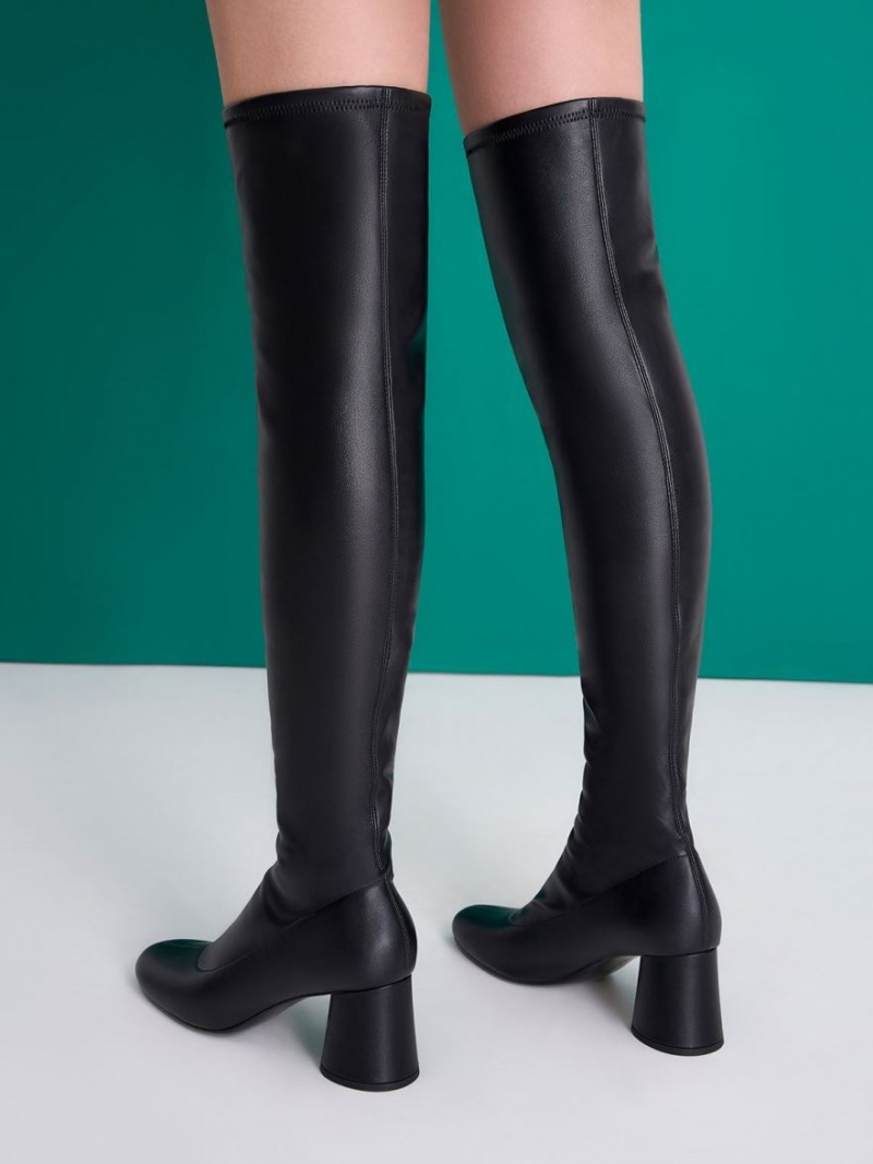 Cizme Inalte Charles & Keith Cylindrical Heel Thigh Negrii | 521OFJATL